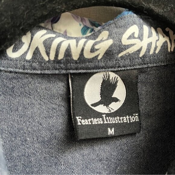 Fearless Illustration Monkey tropical printed button down shirt Sz M - Picture 5 of 10